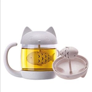 NWT Cat Glass Mug with Tea Infuser